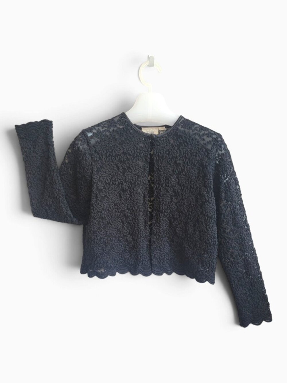 Vintage Lord & Taylor Black Floral Lace Cropped Cardigan S Romantic Goth